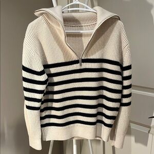 Striped Cream and Black Women's Sweater